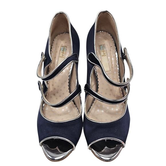 Boden Cordelia Navy Blue Peep Toe Double Strap High Heel Pumps Size EU 39| US 8 - Picture 15 of 16